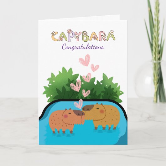 Gefeliciteerd Pas getrouwd paar Capybara zwemmen Kaart (Voorkant)
