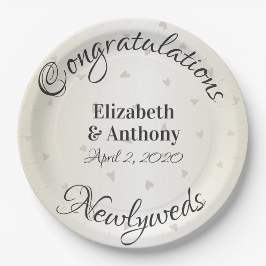 Gefeliciteerd Passen getrouwd Gold Hearts Paper Bo Papieren Bordje (Voorkant)