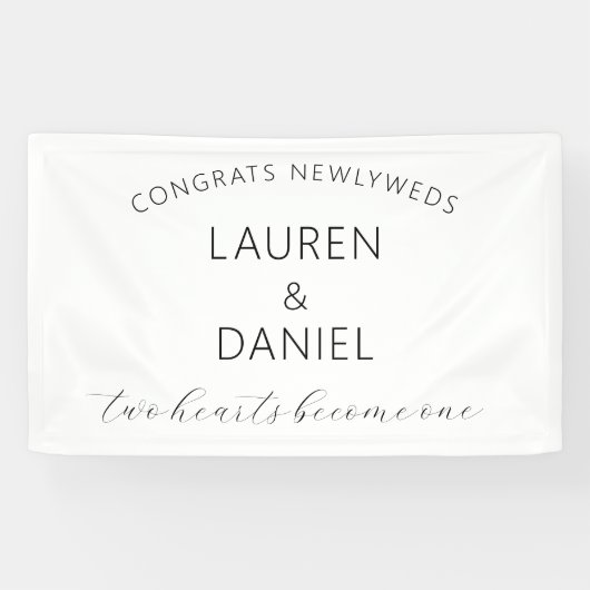 Gefeliciteerd Passen getrouwd Namen Script Wedding Spandoek (Horizontaal)
