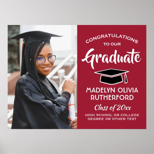 Gefeliciteerd Photo Red Black en White Afstuderen Poster (Voorkant)