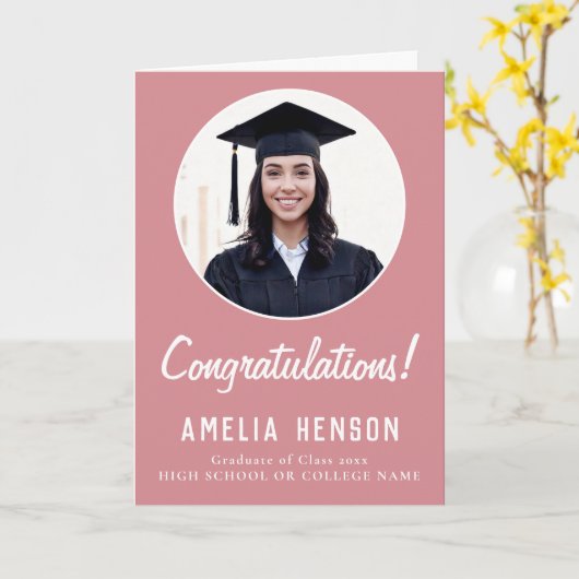 Gefeliciteerd Pink Afstuderen 2 Foto Afstuderen Kaart (Gele Bloem)