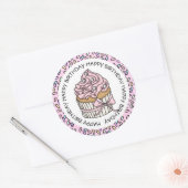 Gefeliciteerd Pink and Vanilla Cupcake Ronde Sticker (Envelop)