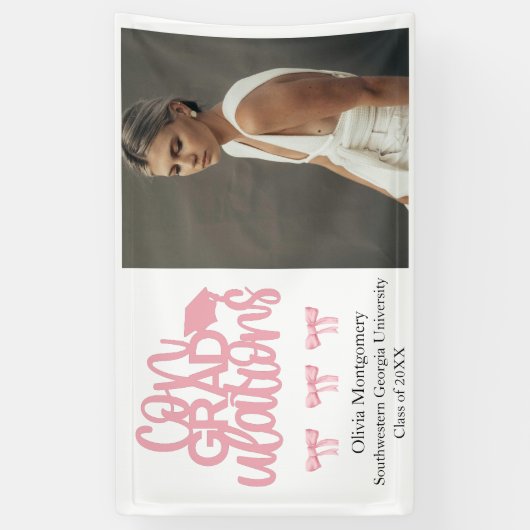 Gefeliciteerd Pink Coquette Photo Afstuderen Spandoek (Verticaal)