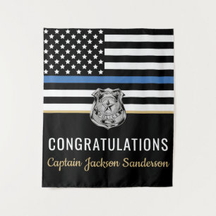 Gefeliciteerd politiebeambte blauwe lijn wandkleed