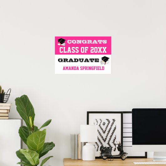 Gefeliciteerd Poster banner roze (Thuiskantoor)
