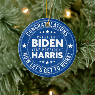 Gefeliciteerd President Biden, VP Harris! Aangepas Keramisch Ornament