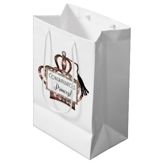 Gefeliciteerd Princess "Afstuderen" TIARA Medium Cadeauzakje (Voorkant Gekanteld)