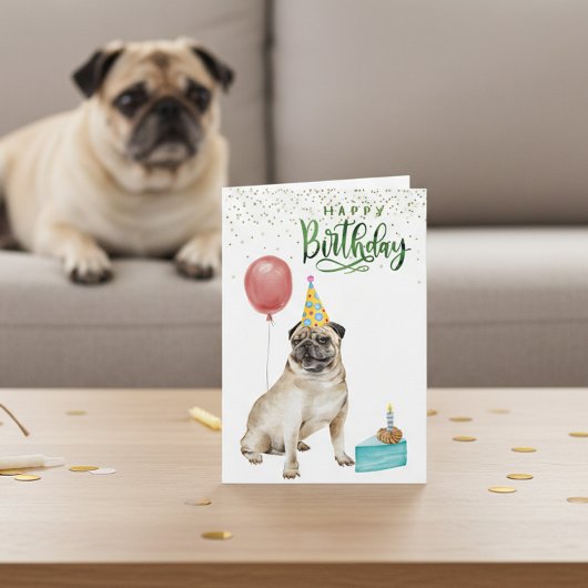 Gefeliciteerd Pug hond Watercolor   Kaart