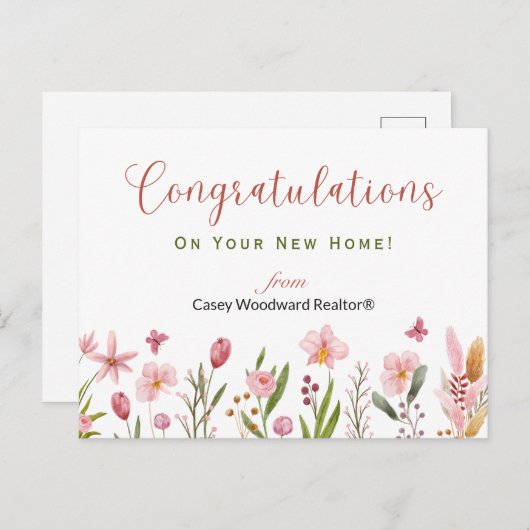Gefeliciteerd Realtor gepersonaliseerde roze bloem Briefkaart (Voorkant / Achterkant)