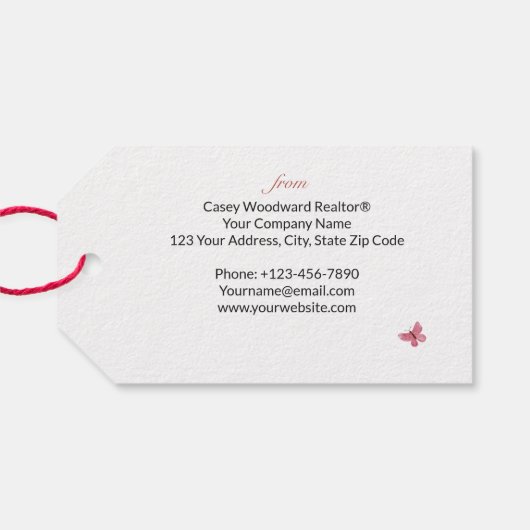 Gefeliciteerd Realtor gepersonaliseerde roze bloem Cadeaulabel (Achterkant Horizontaal)