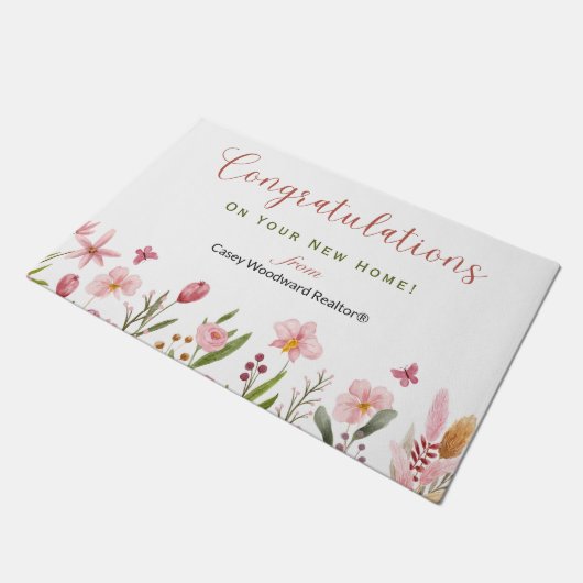Gefeliciteerd Realtor gepersonaliseerde roze bloem Deurmat (Schuin)