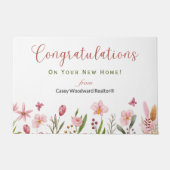 Gefeliciteerd Realtor gepersonaliseerde roze bloem Deurmat (Voorkant)