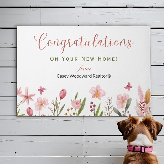 Gefeliciteerd Realtor gepersonaliseerde roze bloem Deurmat