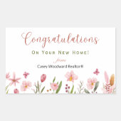 Gefeliciteerd Realtor gepersonaliseerde roze bloem Rechthoekige Sticker (Voorkant)