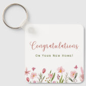 Gefeliciteerd Realtor gepersonaliseerde roze bloem Sleutelhanger (Voorkant)