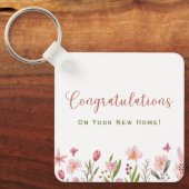 Gefeliciteerd Realtor gepersonaliseerde roze bloem Sleutelhanger (Voorkant)