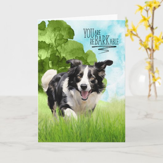 Gefeliciteerd reBARKable Border Collie Hond Kaart (Gele Bloem)