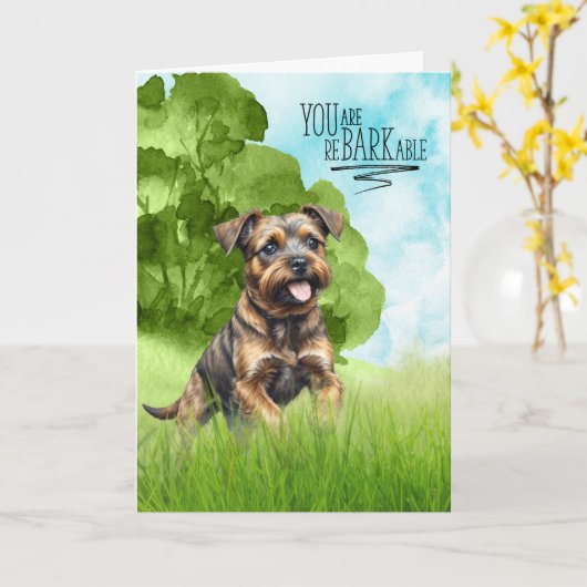 Gefeliciteerd reBARKable Border Terrier Hond Kaart (Gele Bloem)