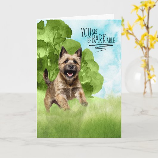 Gefeliciteerd reBARKable Cairn Terrier Hond Kaart (Gele Bloem)