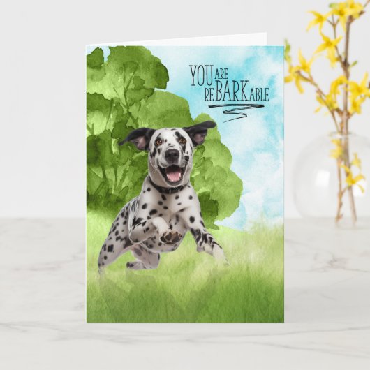 Gefeliciteerd reBARKable Dalmatische hond Kaart (Gele Bloem)