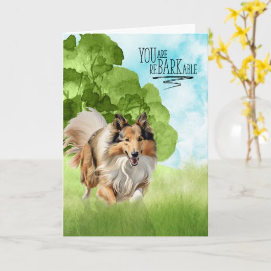 Gefeliciteerd reBARKable Rough Collie Hond Kaart (Gele Bloem)