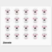 Gefeliciteerd, Red Black White Modern Afstuderen Ronde Sticker (Vel)
