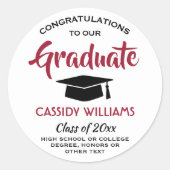 Gefeliciteerd, Red Black White Modern Afstuderen Ronde Sticker (Voorkant)