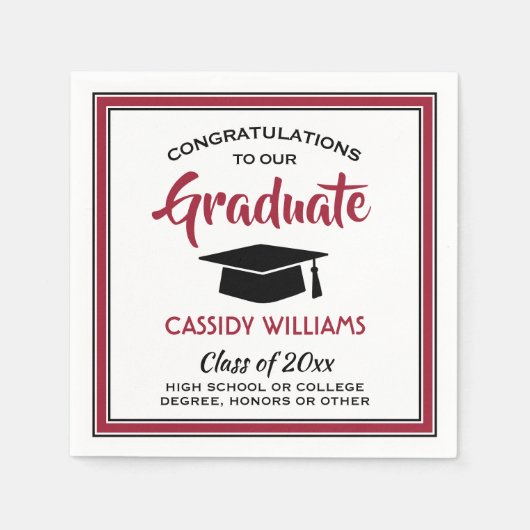 Gefeliciteerd, Red Black White Modern Afstuderen Servet (Voorkant)