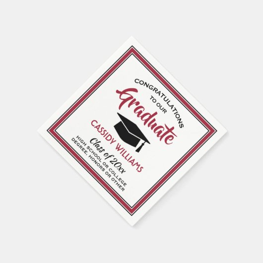 Gefeliciteerd, Red Black White Modern Afstuderen Servet (Hoek)