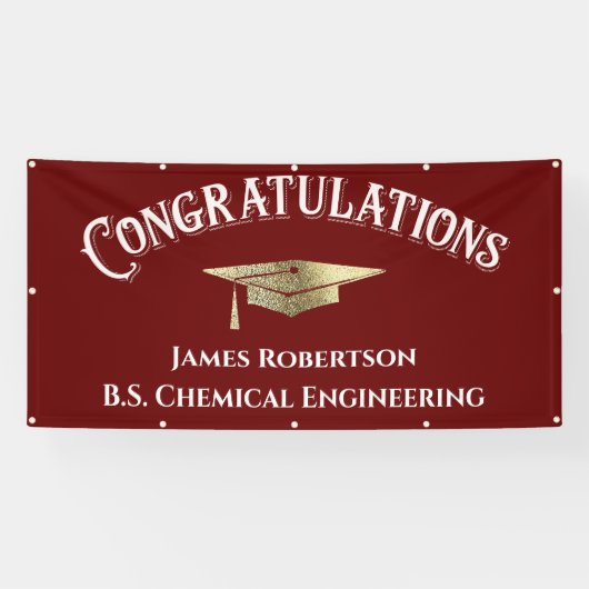 Gefeliciteerd, Red Burgundy Gold Afstuderen Spandoek (Horizontaal)