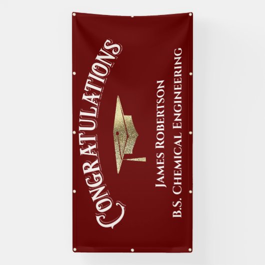 Gefeliciteerd, Red Burgundy Gold Afstuderen Spandoek (Verticaal)