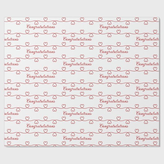 Gefeliciteerd Red Hearts Cadeaupapier (Vlak)