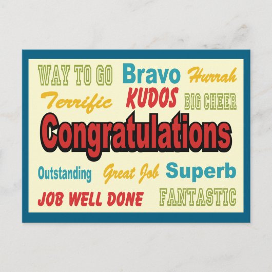 Gefeliciteerd Retro-kleuren Briefkaart (Voorkant)