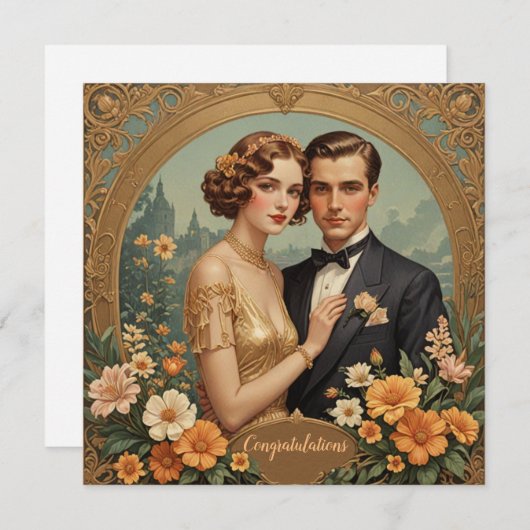 Gefeliciteerd Retro Liefde paar Feestdagenkaart (Voorkant / Achterkant)