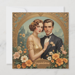 Gefeliciteerd Retro Liefde paar Feestdagenkaart
