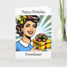 Gefeliciteerd | Retro Vrouw Holding Gift