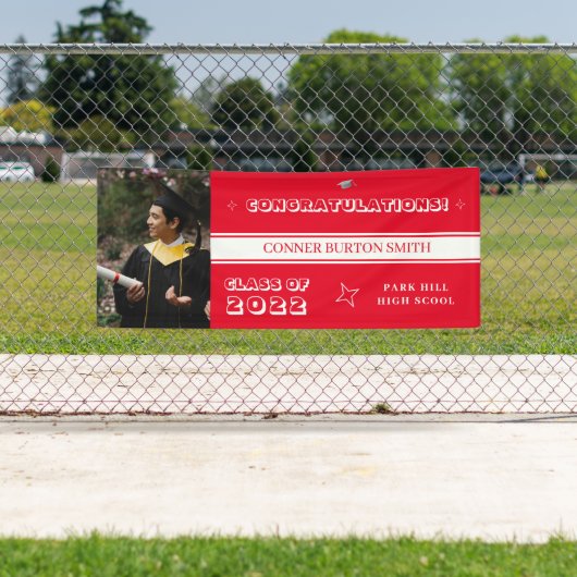 Gefeliciteerd Rode en Witte Monogram Spandoek (Insitu)