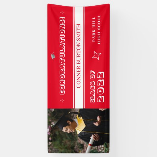 Gefeliciteerd Rode en Witte Monogram Spandoek (Verticaal)