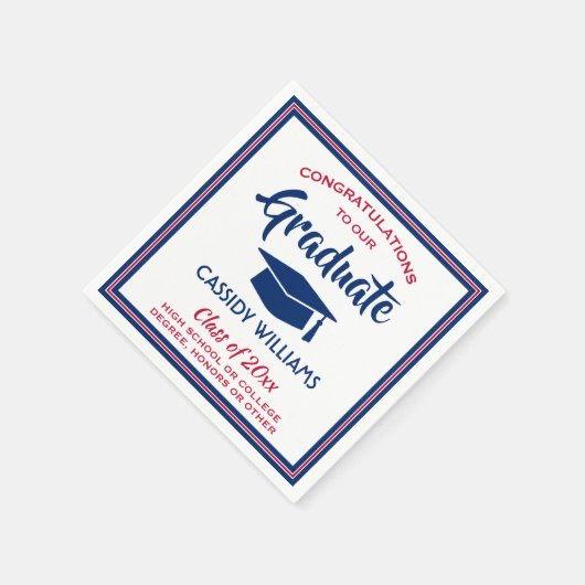 Gefeliciteerd: rood wit en blauw modern Afstuderen Servet (Hoek)