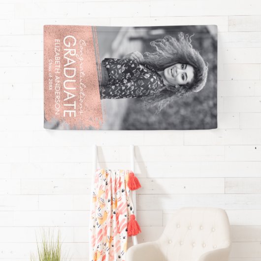 Gefeliciteerd Roos Gold Photo Afstuderen Spandoek (Insitu)