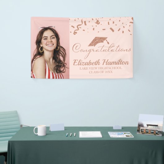 Gefeliciteerd Roos Goud Roze Foto Afstuderen Spandoek (Beurs)