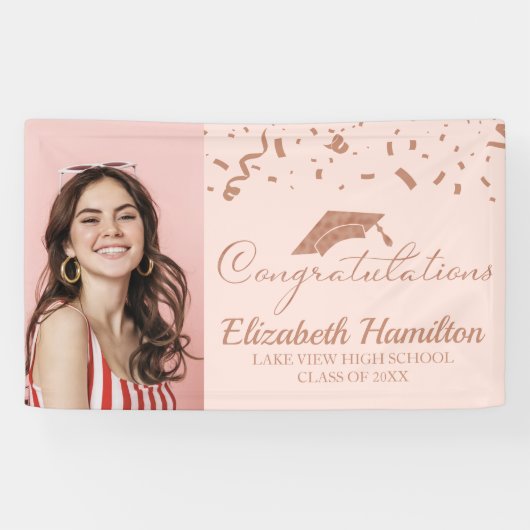 Gefeliciteerd Roos Goud Roze Foto Afstuderen Spandoek (Horizontaal)