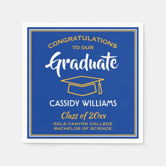 Gefeliciteerd Royal Blue & Gold Graduation Party Servet (Voorkant)