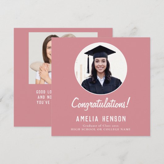 Gefeliciteerd Roze Afgestudeerde 2 Foto Afstuderen Kaart (Voorkant / Achterkant)