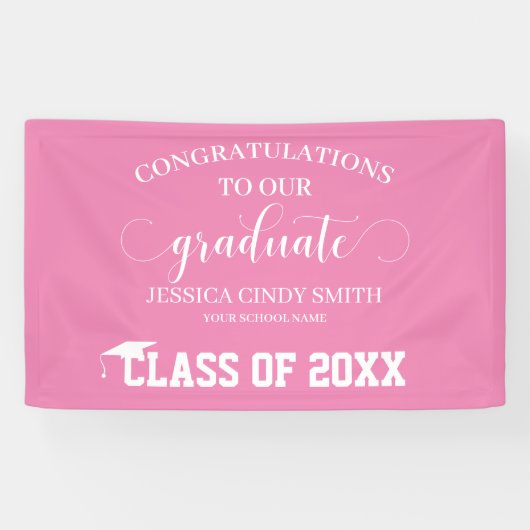 Gefeliciteerd Roze Afstuderen Graduation Party Spandoek (Horizontaal)