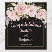 Gefeliciteerd Roze Black + Gold Waterverf Rozen Wijn Etiket (Enkel label)