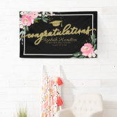 Gefeliciteerd Roze Bloemen Afstudeerfeest Spandoek (Insitu)