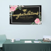Gefeliciteerd Roze Bloemen Afstudeerfeest Spandoek (Beurs)