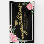 Gefeliciteerd Roze Bloemen Afstudeerfeest Spandoek (Verticaal)