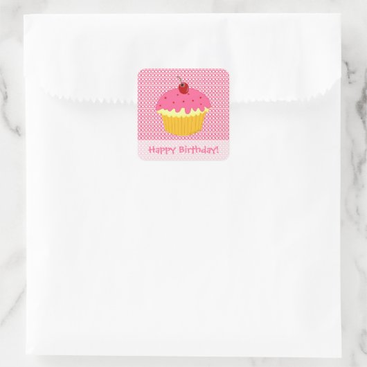 Gefeliciteerd! Roze Cupcake Stickers (Tas)